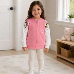 Hello Kitty Sanrio Girls Pink White Bomber Track Jacket Full Zip Size 4